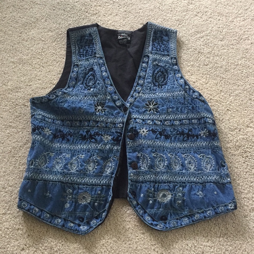 Denim embroidered vest.